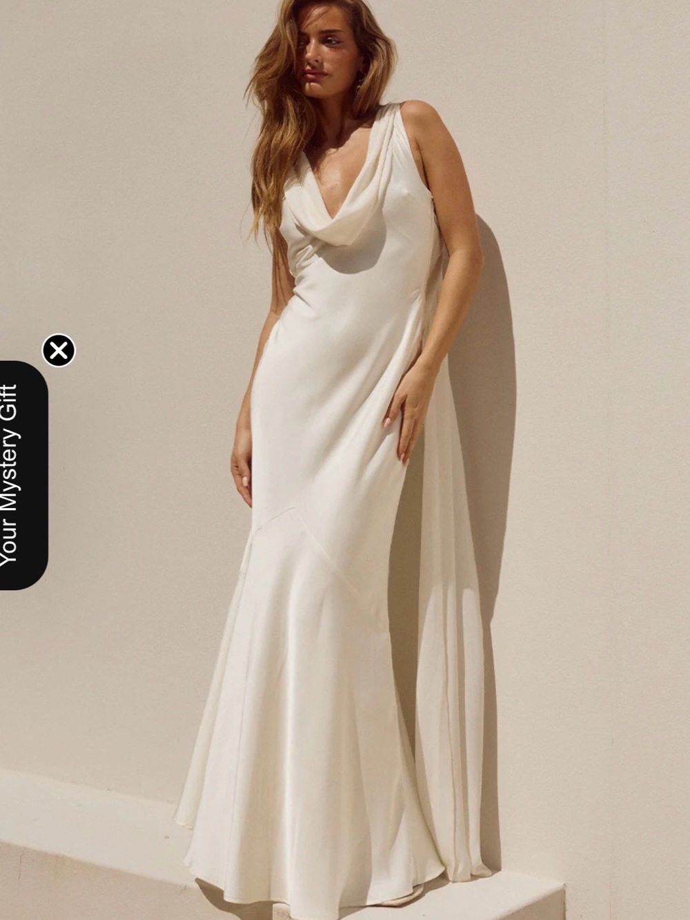 Ivory Cowl Neck Maxi Dress with Draped Back